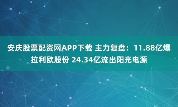 安庆股票配资网APP下载 主力复盘：11.88亿爆拉利欧股份 24.34亿流出阳光电源